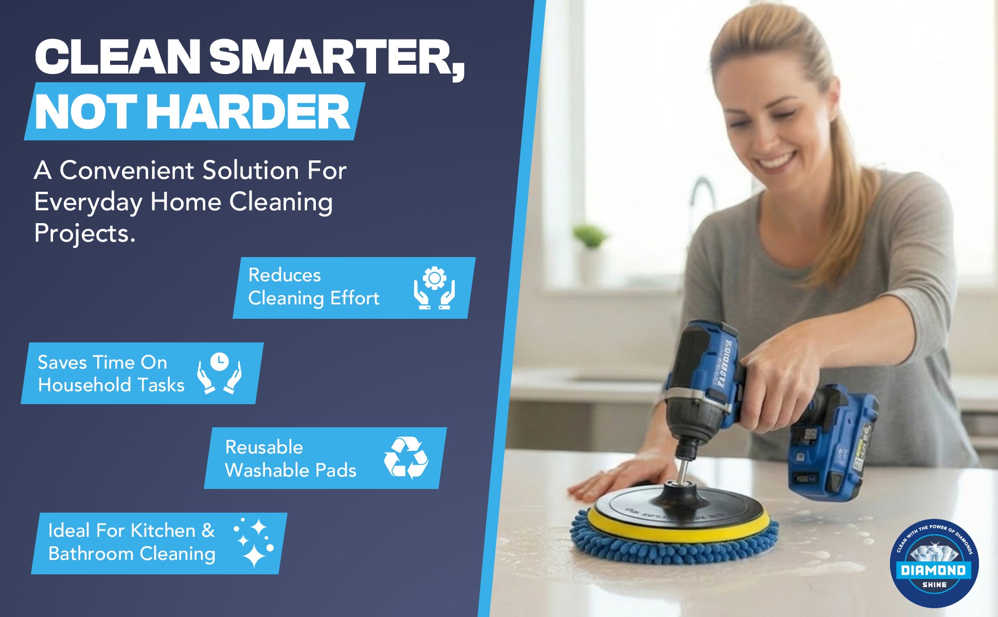 Diamond Shine 5-Piece Microfiber Drill Cleaning & Polishing Set – Drill-Powered Pads for Glass, Tile, Countertops & More