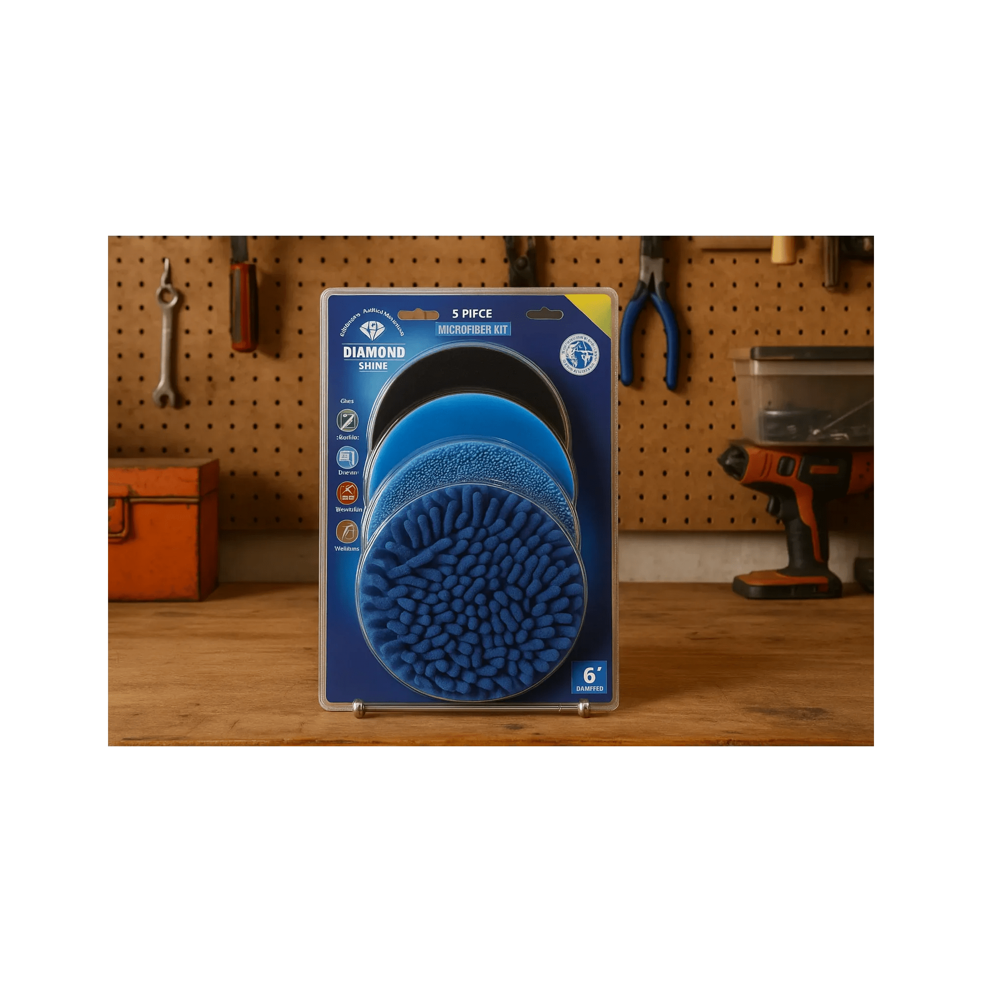 Diamond Shine 5-Piece Microfiber Drill Cleaning & Polishing Set – Drill-Powered Pads for Glass, Tile, Countertops & More