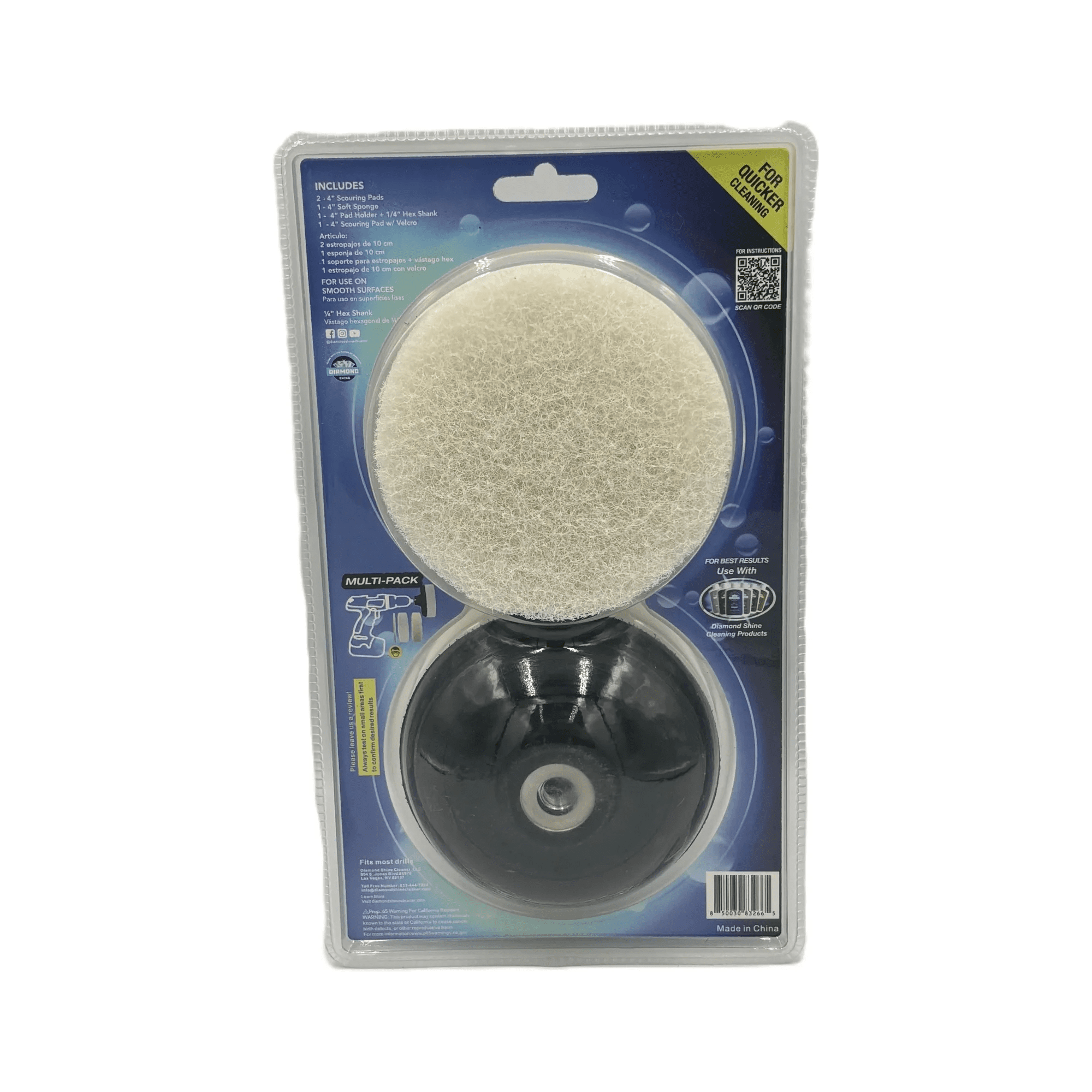 Diamond Shine 4” Cleaning Kit – 5-Piece Power Drill Scouring & Sponge Pad Set with Quick-Change Hex Shank – Heavy-Duty Scrubber Pads for Tile, Sinks, Countertops, Showers & Smooth Surfaces