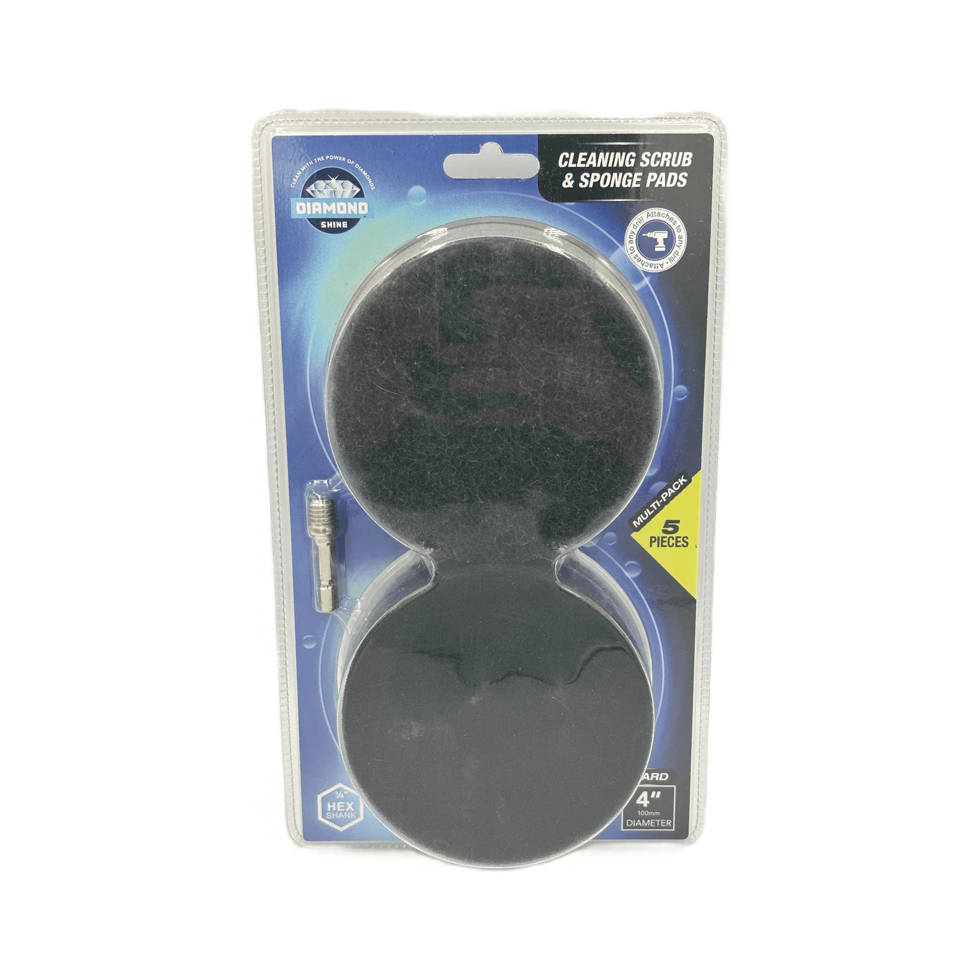 Diamond Shine 5-Piece Cleaning Scrub & Sponge Pad Set – 4” Drill Attachment Kit with Quick-Change Hex Shank – Power Scrubber Pads for Tile, Sinks, Floors, Bathrooms & Kitchen Surfaces – Hard Duty Cleaning Pads