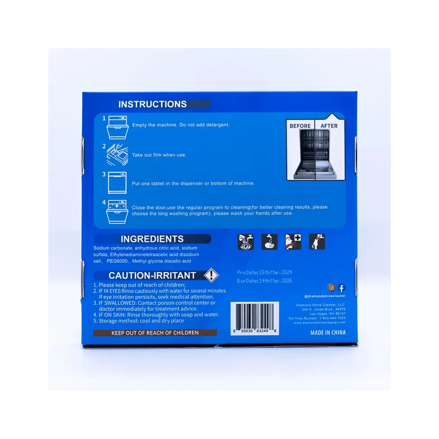 Diamond Shine Dishwasher Cleaner Tablets – 24 Count (1 Year Supply) – Deep Cleaning & Deodorizing Formula – Removes Limescale, Grease & Odors – Septic Safe & Compatible with All Dishwashers