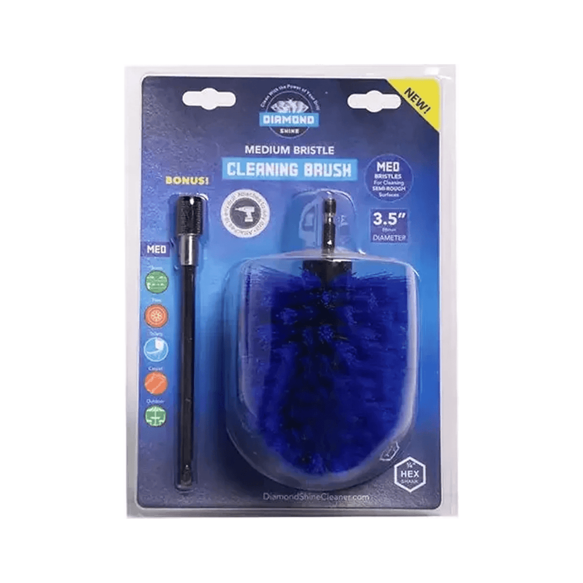 Diamond Shine 3.5" Corner Drill Brush & 6" Extension - Medium Bristle