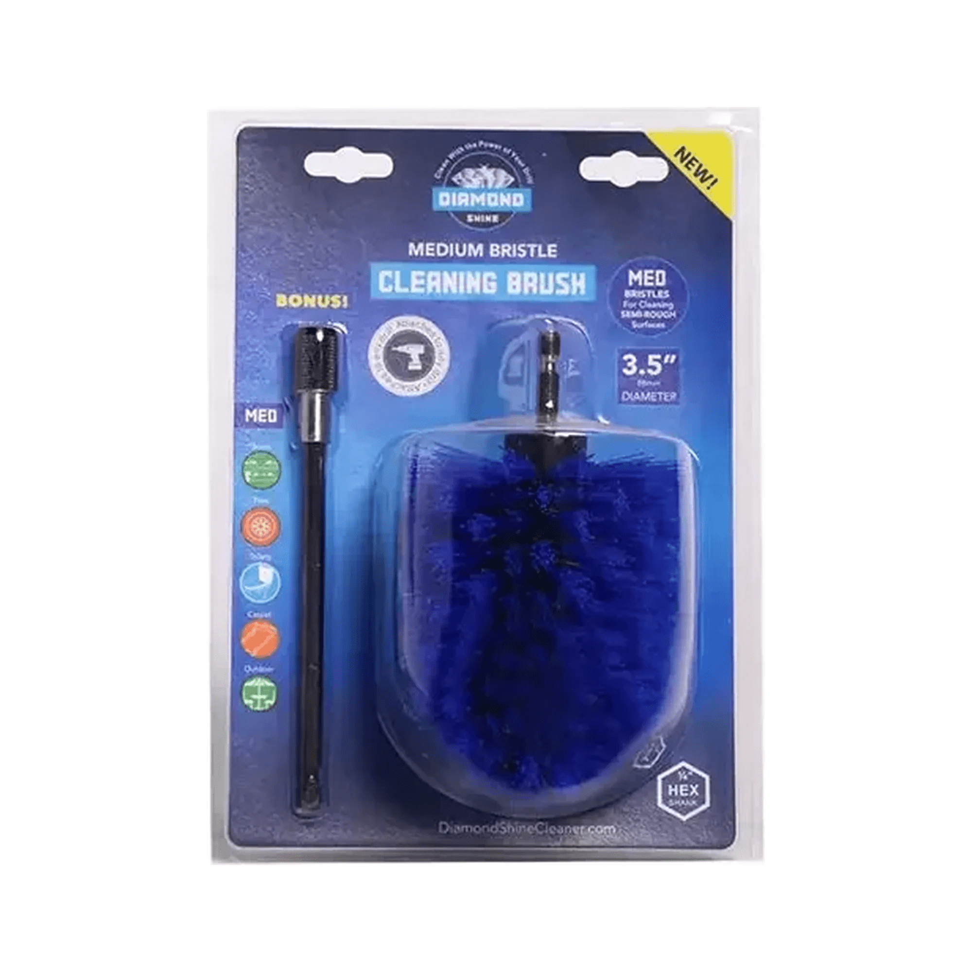 Diamond Shine 3.5" Corner Drill Brush & 6" Extension - Medium Bristle
