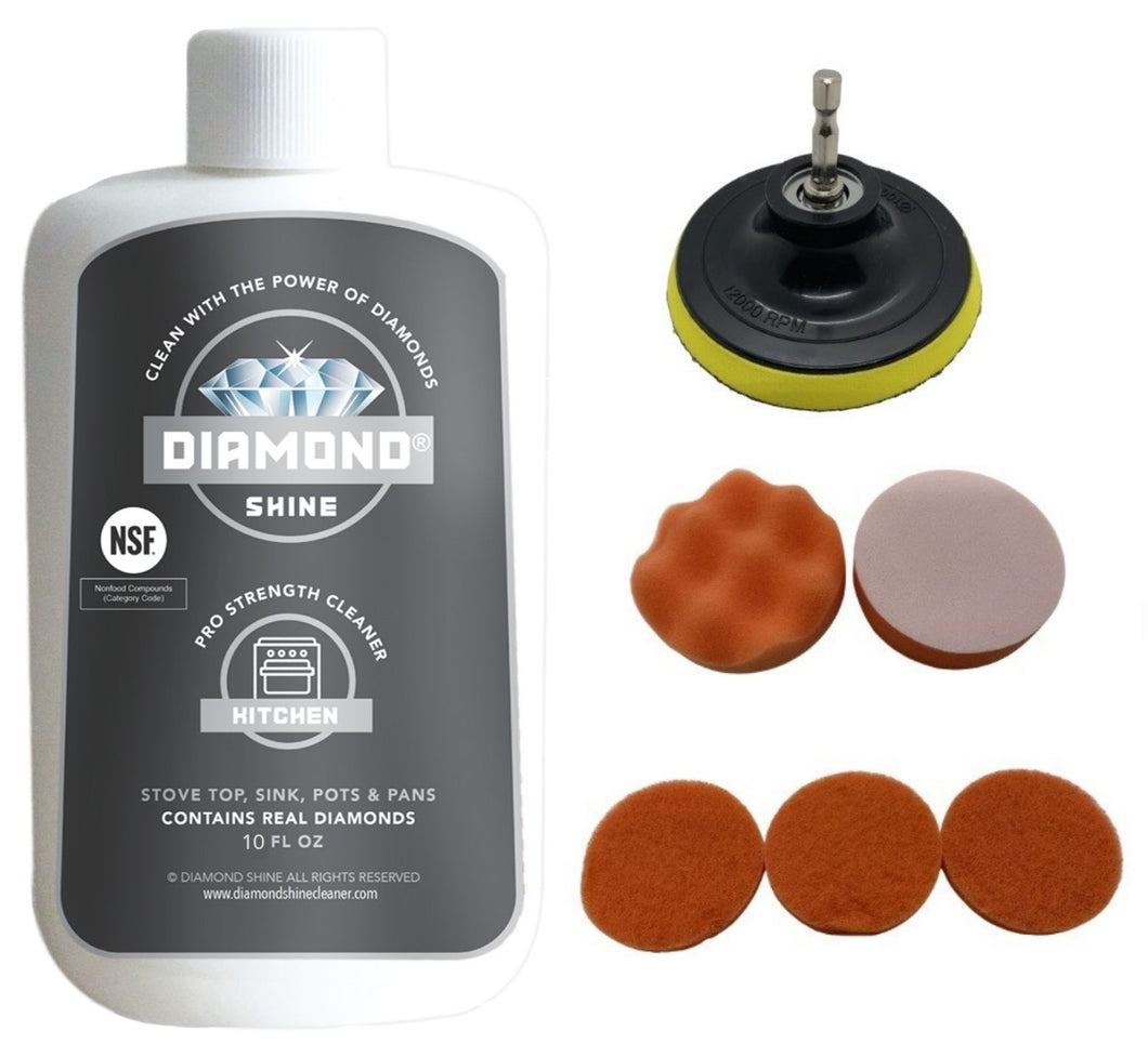 Diamond Shine Ultimate Cooktop Cleaner 10oz & 7-Piece Drill Brush Combo Set