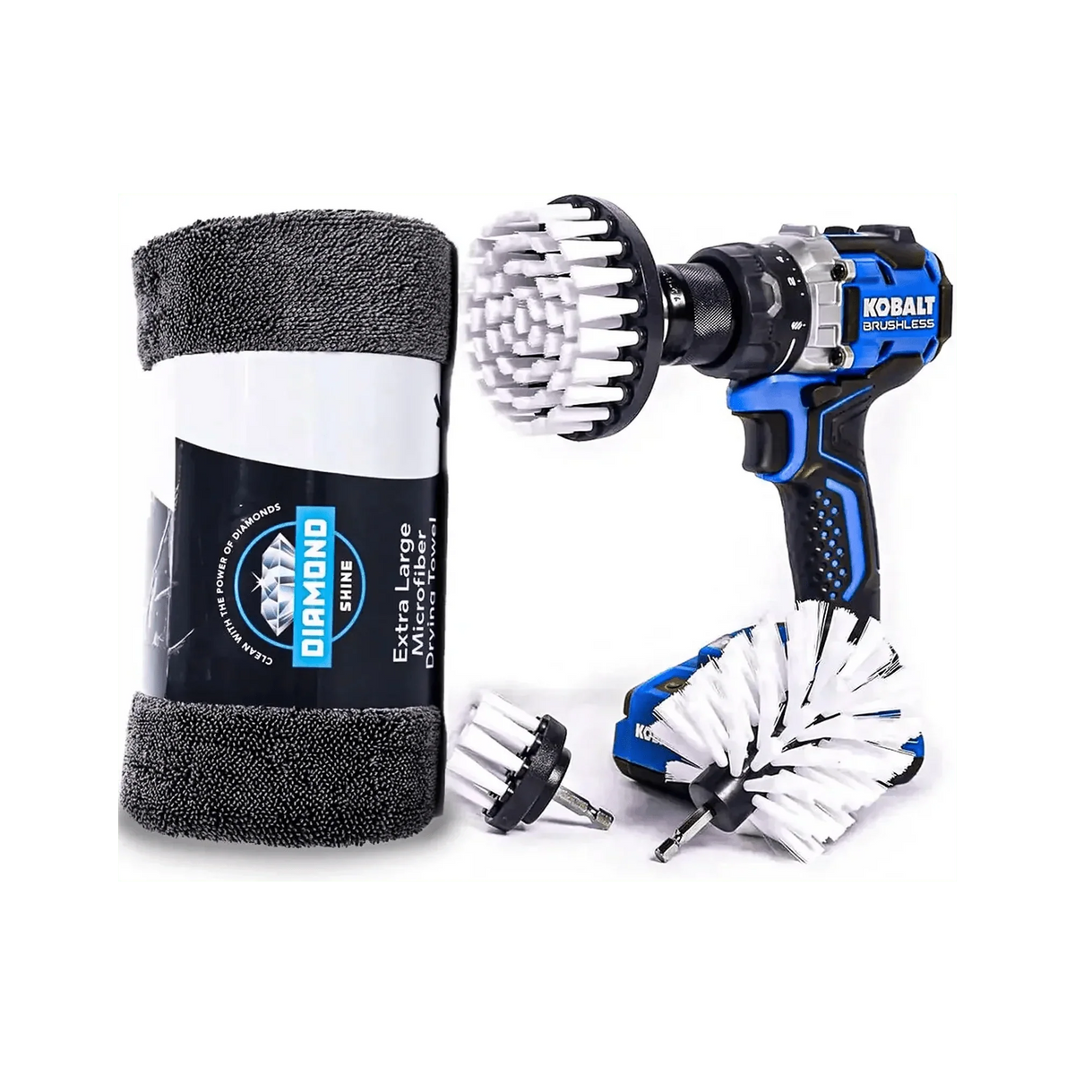Diamond Shine car detailing drill brush and microfiber towel set