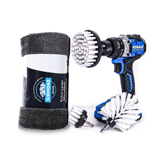 Diamond Shine car detailing drill brush and microfiber towel set