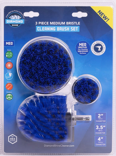 Diamond Shine Drill Brush Set - 3-Pack Medium Bristle for Cleaning - Quality Polypropylene and Nylon Brushes - Fits Corded/Cordless Drills