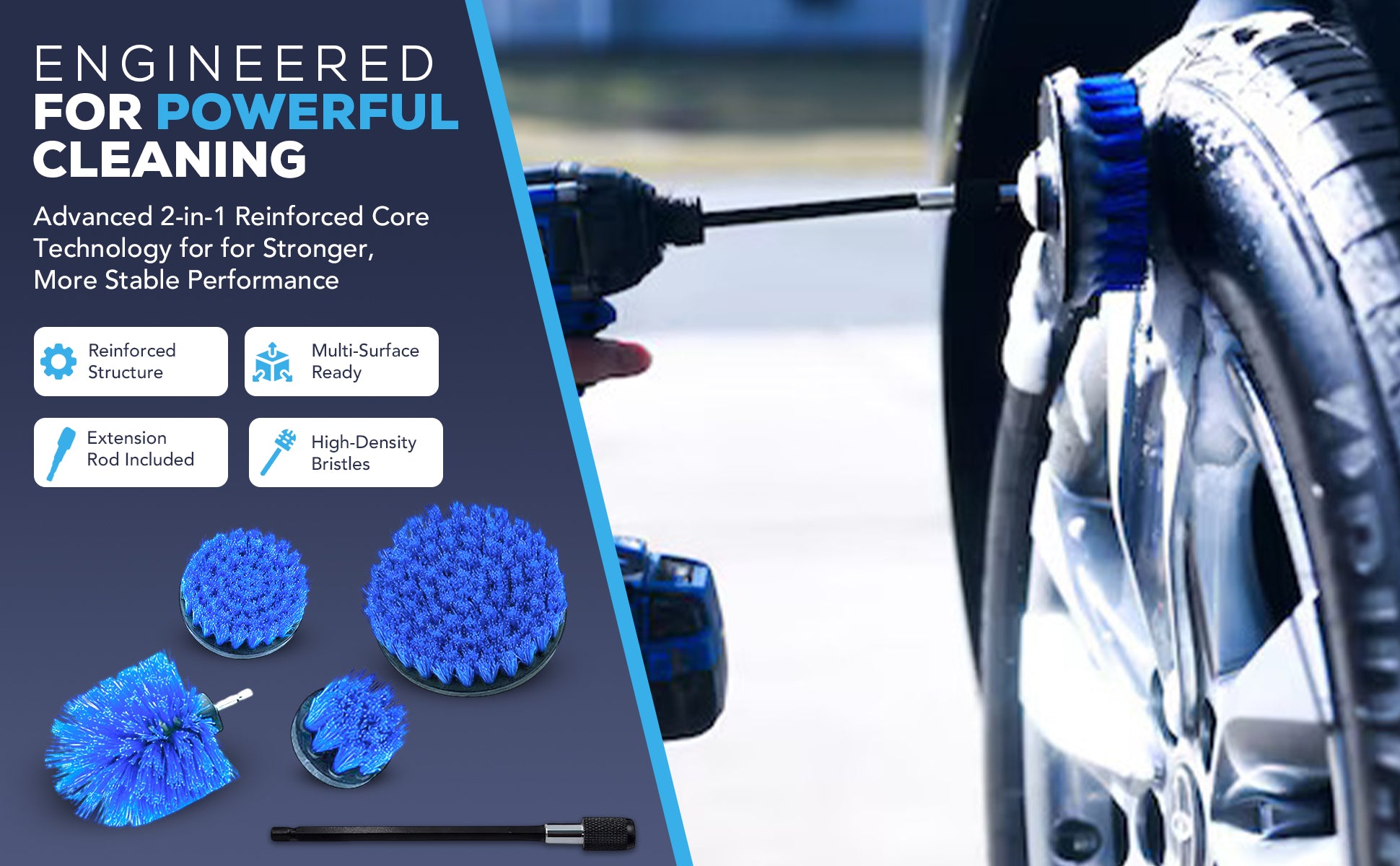 Diamond Shine 5-Piece Medium Bristle Drill Brush Cleaning Set – Power Scrubber Attachments for Tile, Grout, Sinks, Tubs, Carpets, and Outdoor Surfaces – Fits All Drills – Includes 6