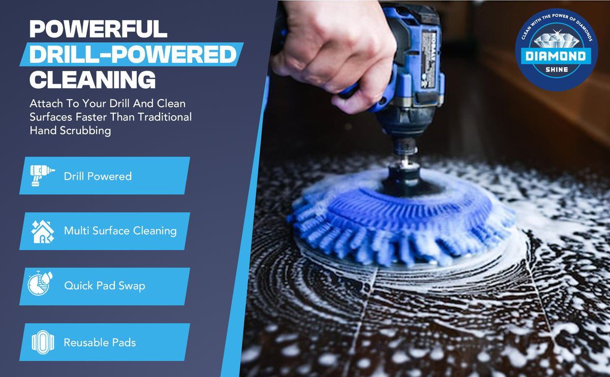 Diamond Shine 5-Piece Microfiber Drill Cleaning & Polishing Set – Drill-Powered Pads for Glass, Tile, Countertops & More