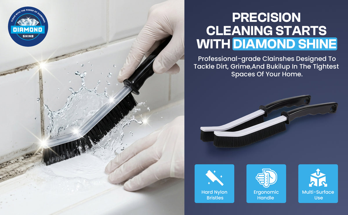 Diamond Shine 2-Piece Hard Bristle Crevice Cleaning Brush Set – Multi-Purpose Detail Scrub Brushes for Tile, Grout, Sinks, Toilets, Windows & Kitchen Surfaces – Flexible Bristles & Ergonomic Handle