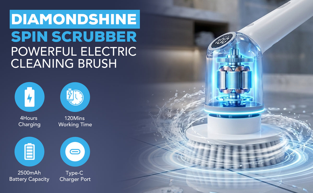 Diamond Shine #1 7-in-1 Rechargeable Electric Power Scrubber – Cordless Spin Scrubber