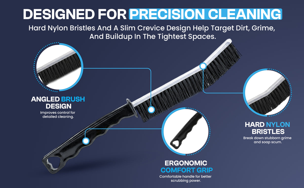 Diamond Shine 2-Piece Hard Bristle Crevice Cleaning Brush Set – Multi-Purpose Detail Scrub Brushes for Tile, Grout, Sinks, Toilets, Windows & Kitchen Surfaces – Flexible Bristles & Ergonomic Handle