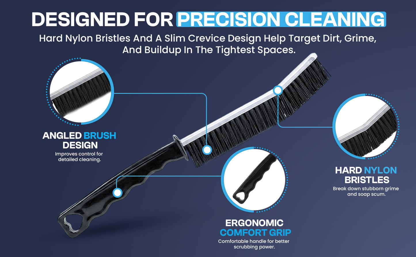 Diamond Shine 2-Piece Hard Bristle Crevice Cleaning Brush Set – Multi-Purpose Detail Scrub Brushes for Tile, Grout, Sinks, Toilets, Windows & Kitchen Surfaces – Flexible Bristles & Ergonomic Handle