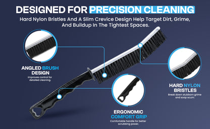 Diamond Shine 2-Piece Hard Bristle Crevice Cleaning Brush Set – Multi-Purpose Detail Scrub Brushes for Tile, Grout, Sinks, Toilets, Windows & Kitchen Surfaces – Flexible Bristles & Ergonomic Handle