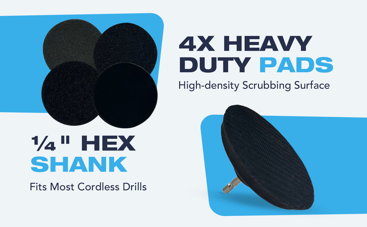 Diamond Shine 5-Piece Cleaning Scrub & Sponge Pad Set – 4” Drill Attachment Kit with Quick-Change Hex Shank – Power Scrubber Pads for Tile, Sinks, Floors, Bathrooms & Kitchen Surfaces – Hard Duty Cleaning Pads