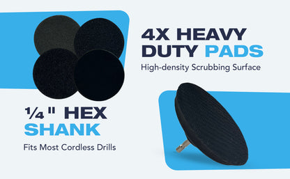 Diamond Shine 5-Piece Cleaning Scrub & Sponge Pad Set – 4” Drill Attachment Kit with Quick-Change Hex Shank – Power Scrubber Pads for Tile, Sinks, Floors, Bathrooms & Kitchen Surfaces – Hard Duty Cleaning Pads