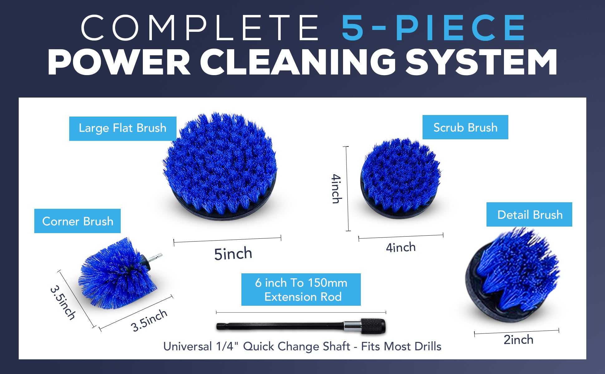 Diamond Shine 5-Piece Medium Bristle Drill Brush Cleaning Set – Power Scrubber Attachments for Tile, Grout, Sinks, Tubs, Carpets, and Outdoor Surfaces – Fits All Drills – Includes 6