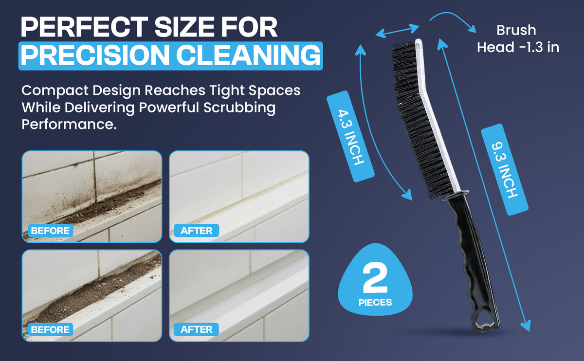 Diamond Shine 2-Piece Hard Bristle Crevice Cleaning Brush Set – Multi-Purpose Detail Scrub Brushes for Tile, Grout, Sinks, Toilets, Windows & Kitchen Surfaces – Flexible Bristles & Ergonomic Handle