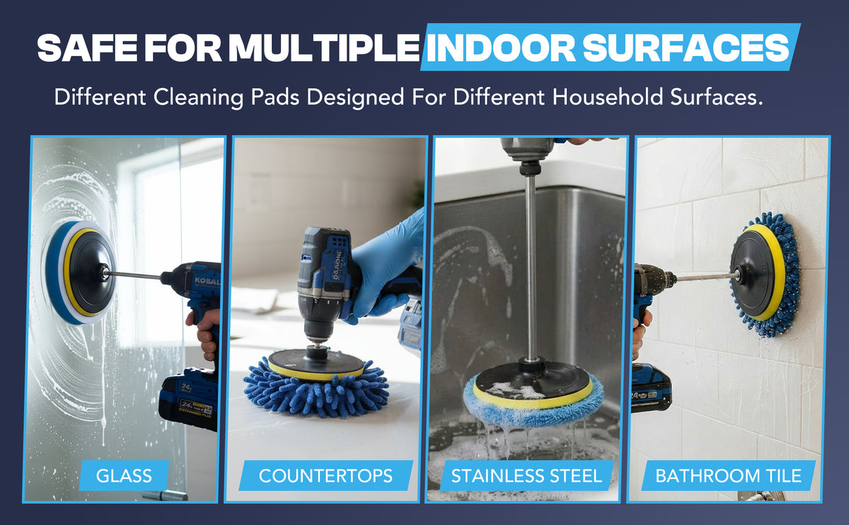 Diamond Shine 5-Piece Microfiber Drill Cleaning & Polishing Set – Drill-Powered Pads for Glass, Tile, Countertops & More