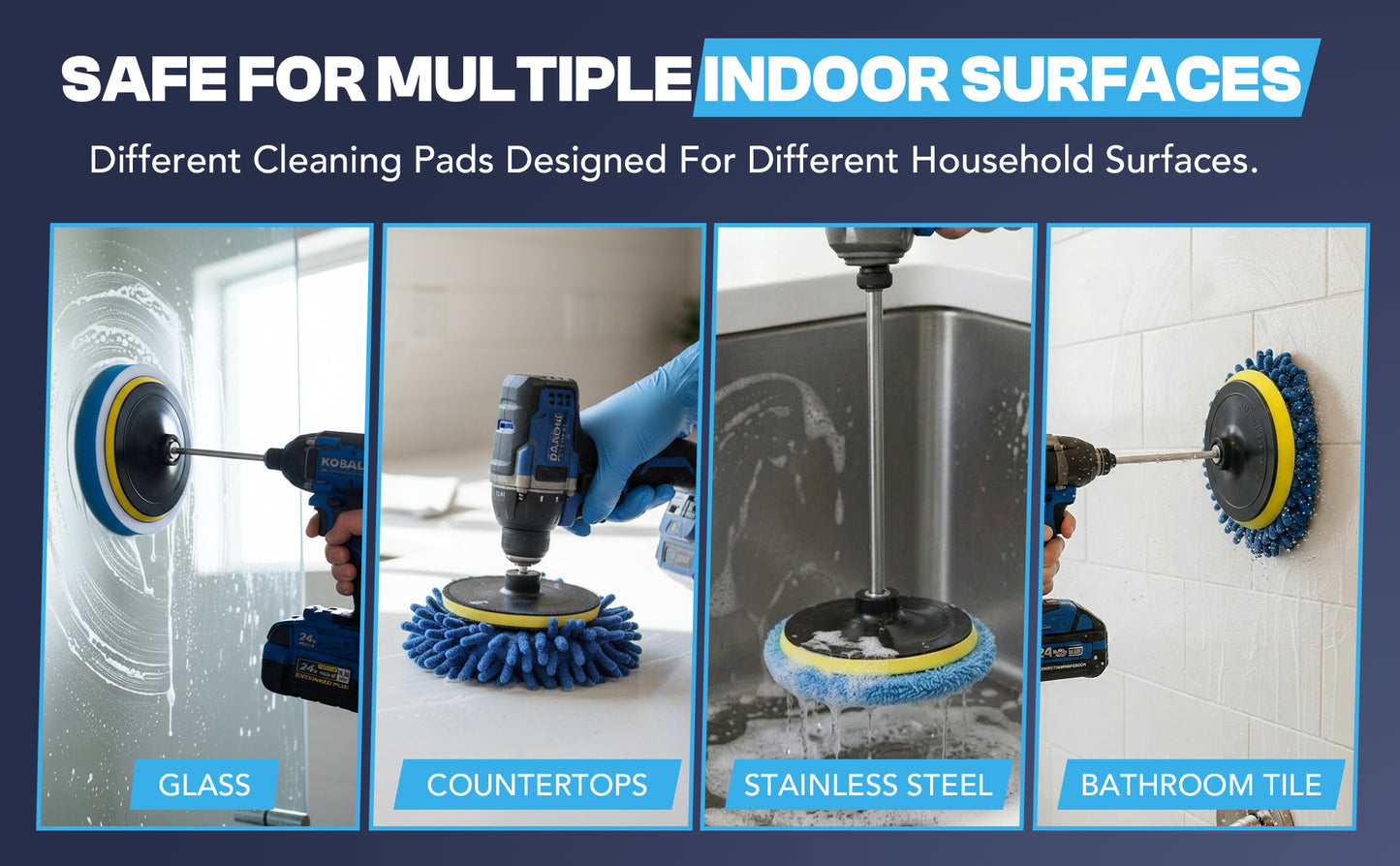 Diamond Shine 5-Piece Microfiber Drill Cleaning & Polishing Set – Drill-Powered Pads for Glass, Tile, Countertops & More
