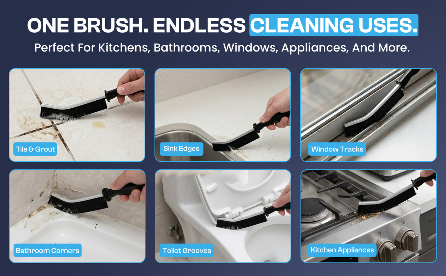 Diamond Shine 2-Piece Hard Bristle Crevice Cleaning Brush Set – Multi-Purpose Detail Scrub Brushes for Tile, Grout, Sinks, Toilets, Windows & Kitchen Surfaces – Flexible Bristles & Ergonomic Handle