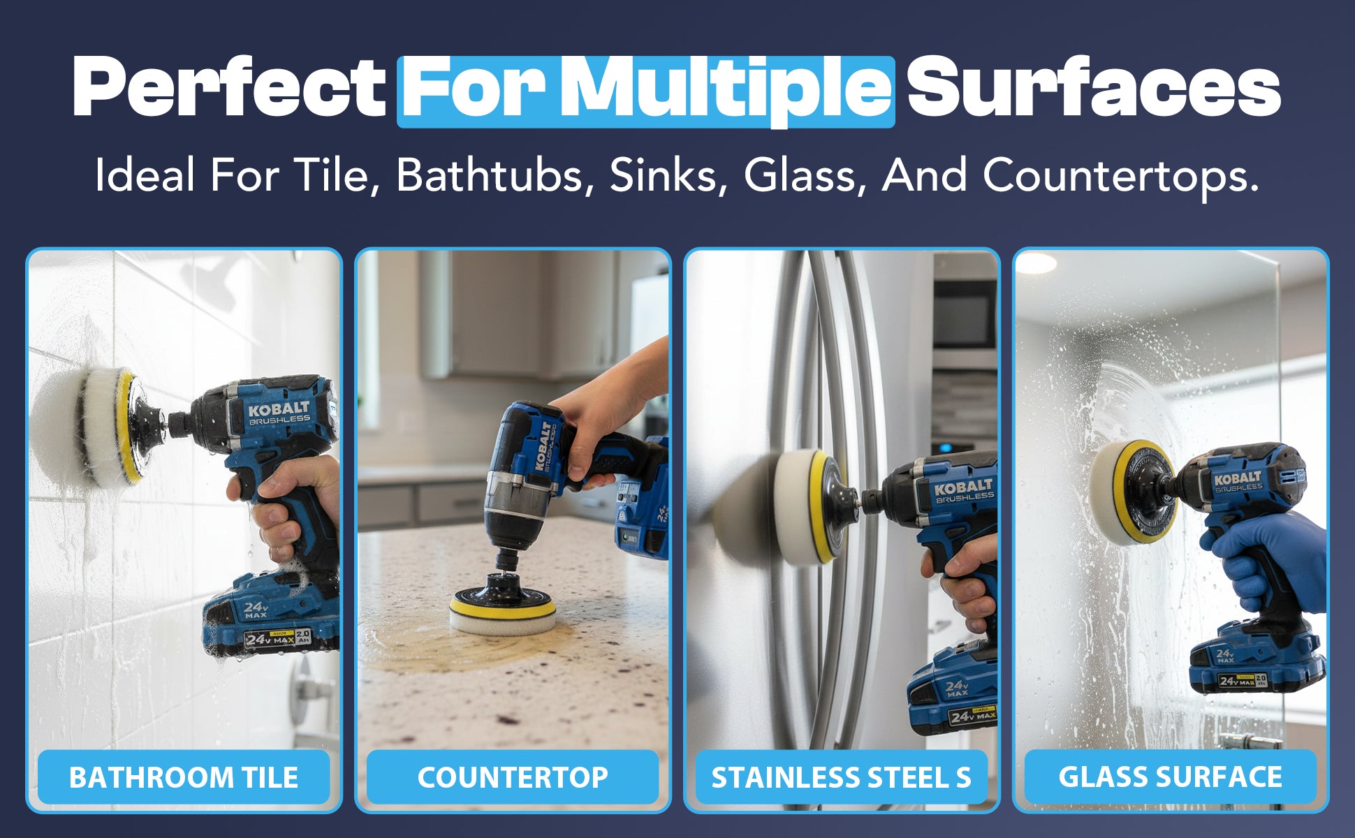 Diamond Shine 4” Cleaning Kit – 5-Piece Power Drill Scouring & Sponge Pad Set with Quick-Change Hex Shank – Heavy-Duty Scrubber Pads for Tile, Sinks, Countertops, Showers & Smooth Surfaces