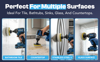 Diamond Shine 4” Cleaning Kit – 5-Piece Power Drill Scouring & Sponge Pad Set with Quick-Change Hex Shank – Heavy-Duty Scrubber Pads for Tile, Sinks, Countertops, Showers & Smooth Surfaces