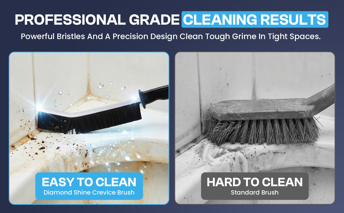 Diamond Shine 2-Piece Hard Bristle Crevice Cleaning Brush Set – Multi-Purpose Detail Scrub Brushes for Tile, Grout, Sinks, Toilets, Windows & Kitchen Surfaces – Flexible Bristles & Ergonomic Handle