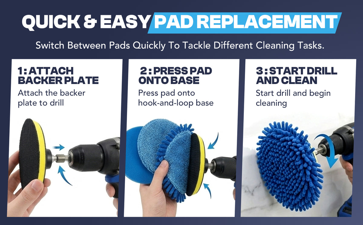 Diamond Shine 5-Piece Microfiber Drill Cleaning & Polishing Set – Drill-Powered Pads for Glass, Tile, Countertops & More