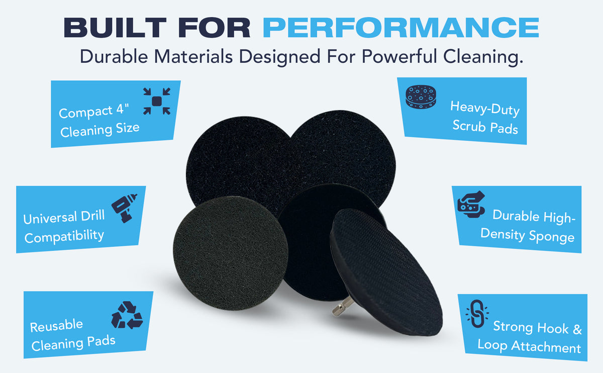 Diamond Shine 5-Piece Cleaning Scrub & Sponge Pad Set – 4” Drill Attachment Kit with Quick-Change Hex Shank – Power Scrubber Pads for Tile, Sinks, Floors, Bathrooms & Kitchen Surfaces – Hard Duty Cleaning Pads