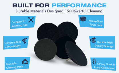 Diamond Shine 5-Piece Cleaning Scrub & Sponge Pad Set – 4” Drill Attachment Kit with Quick-Change Hex Shank – Power Scrubber Pads for Tile, Sinks, Floors, Bathrooms & Kitchen Surfaces – Hard Duty Cleaning Pads
