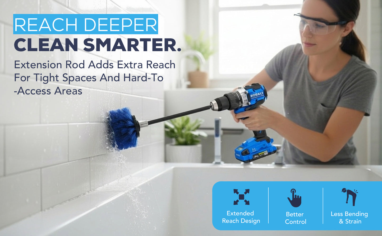 Diamond Shine 5-Piece Medium Bristle Drill Brush Cleaning Set – Power Scrubber Attachments for Tile, Grout, Sinks, Tubs, Carpets, and Outdoor Surfaces – Fits All Drills – Includes 6" Extension Rod