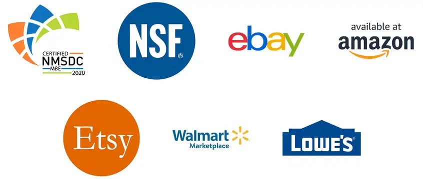 Certifications and Retailers - sold at Lowes, Walmart, Amazon, Ebay, Etsy