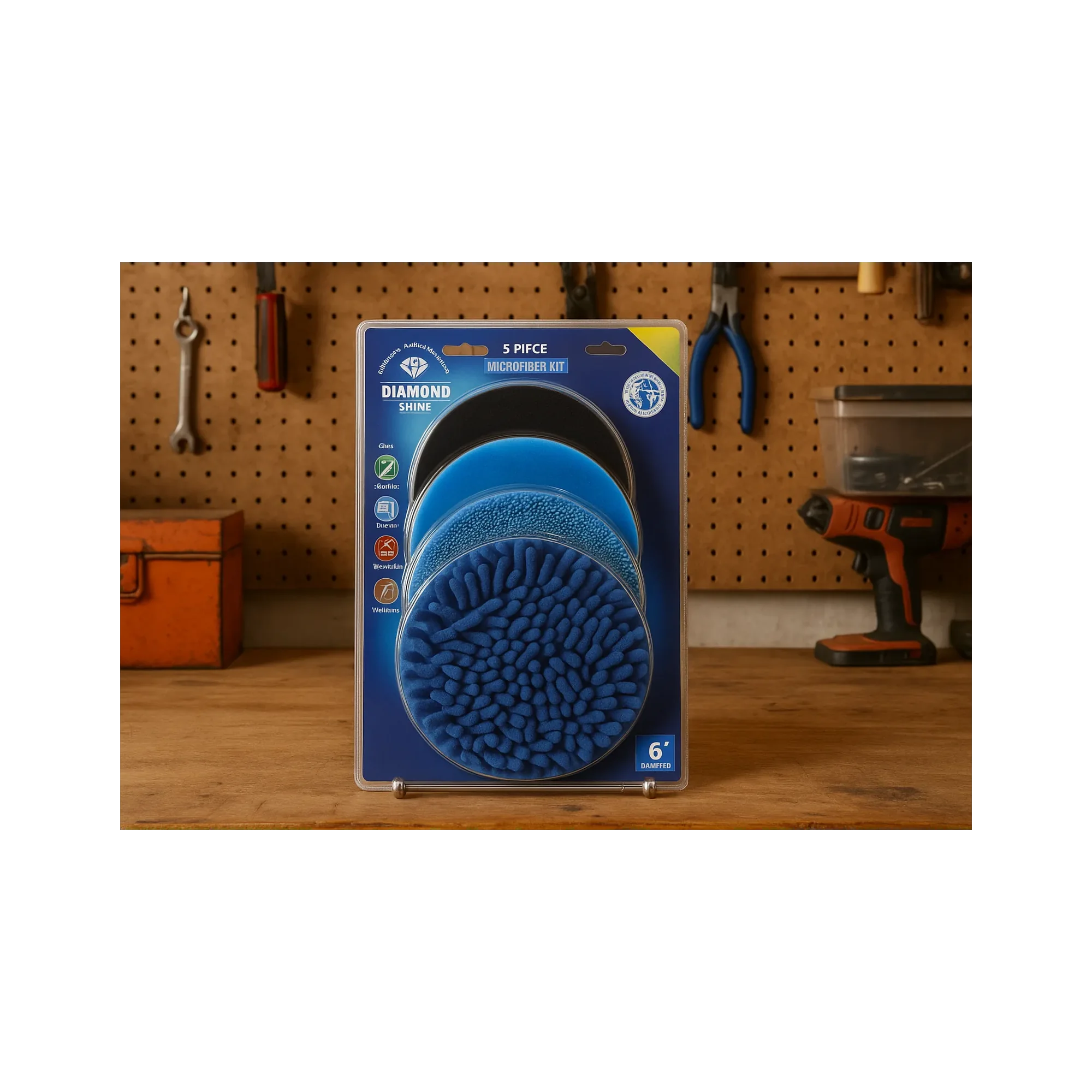 Diamond Shine 5-Piece Microfiber Drill Cleaning & Polishing Set – Drill-Powered Pads for Glass, Tile, Countertops & More