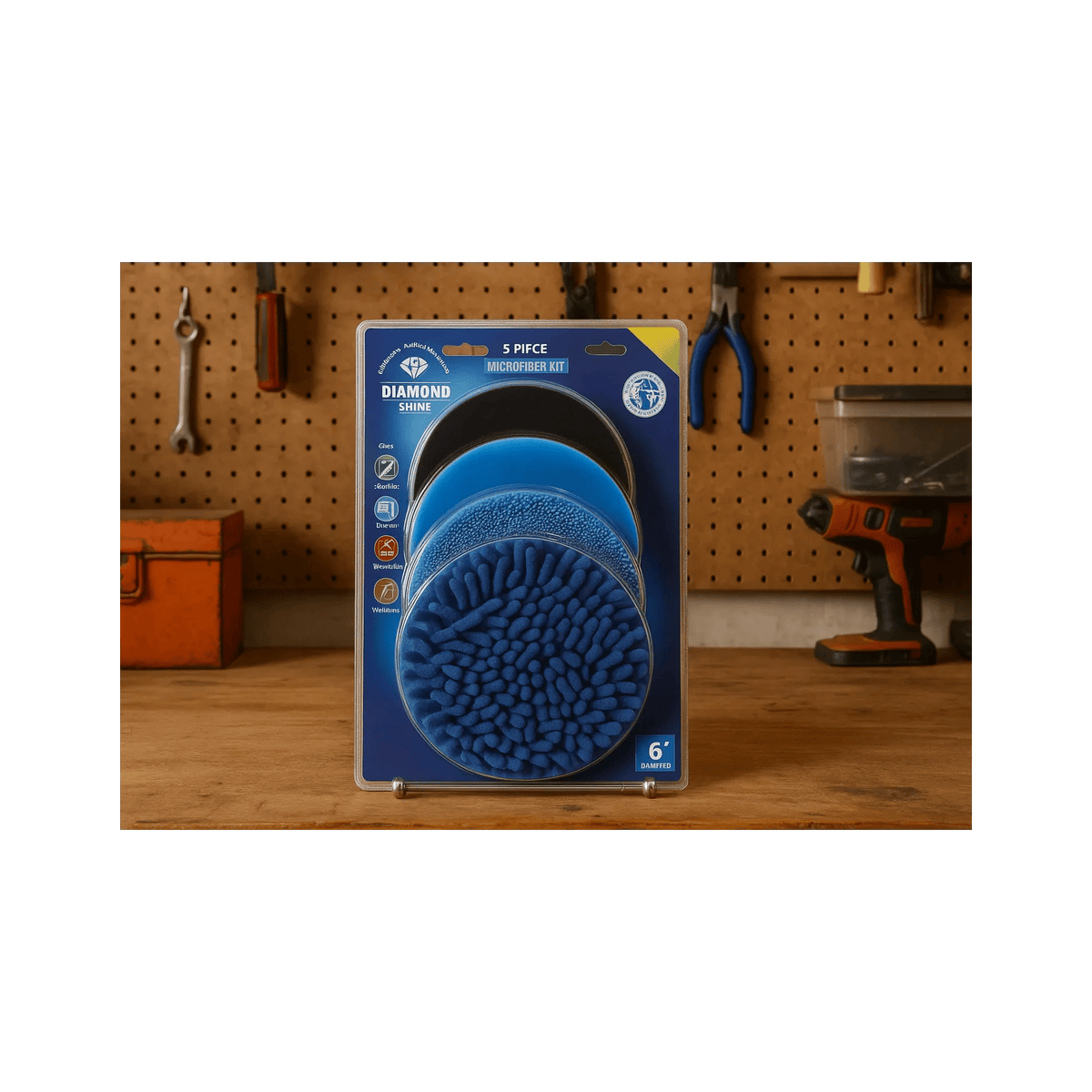 Diamond Shine 5-Piece Microfiber Drill Cleaning & Polishing Set – Drill-Powered Pads for Glass, Tile, Countertops & More