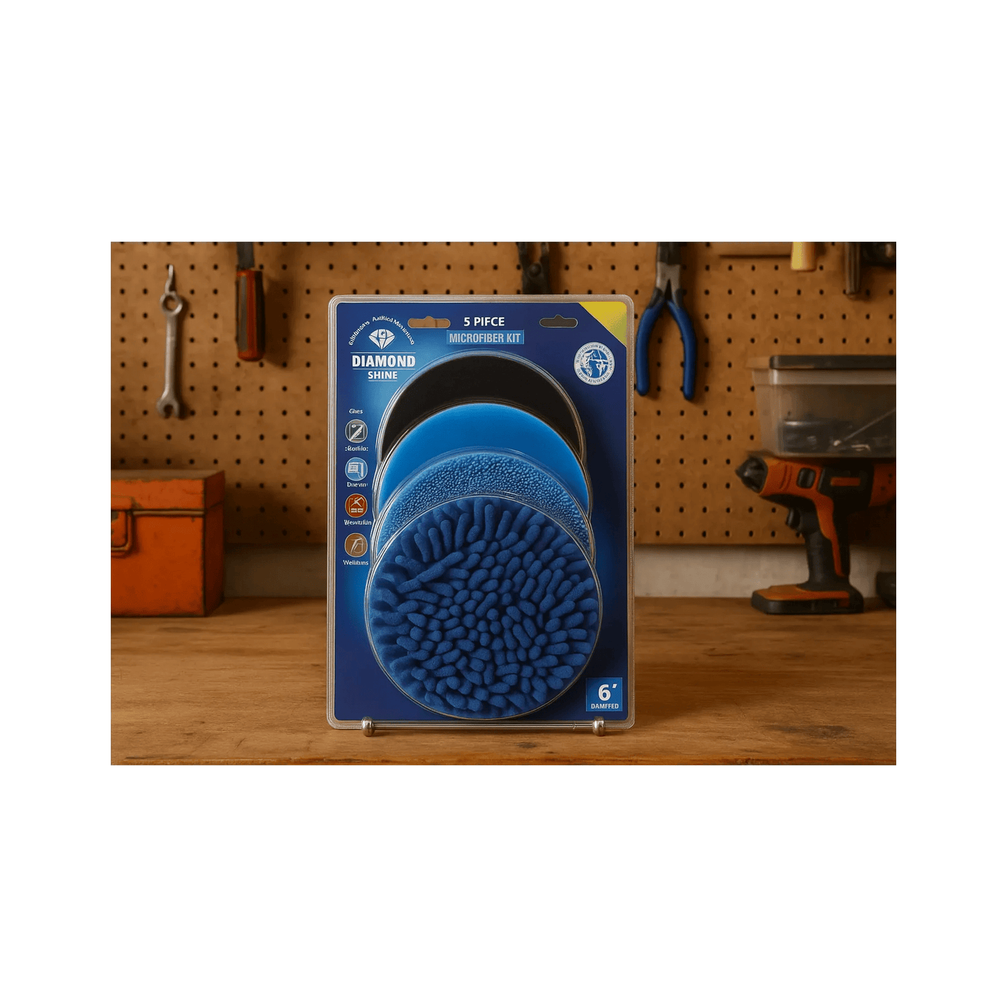 Diamond Shine 5-Piece Microfiber Drill Cleaning & Polishing Set – Drill-Powered Pads for Glass, Tile, Countertops & More