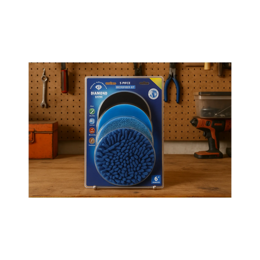 Diamond Shine 5-Piece Microfiber Drill Cleaning & Polishing Set – Drill-Powered Pads for Glass, Tile, Countertops & More