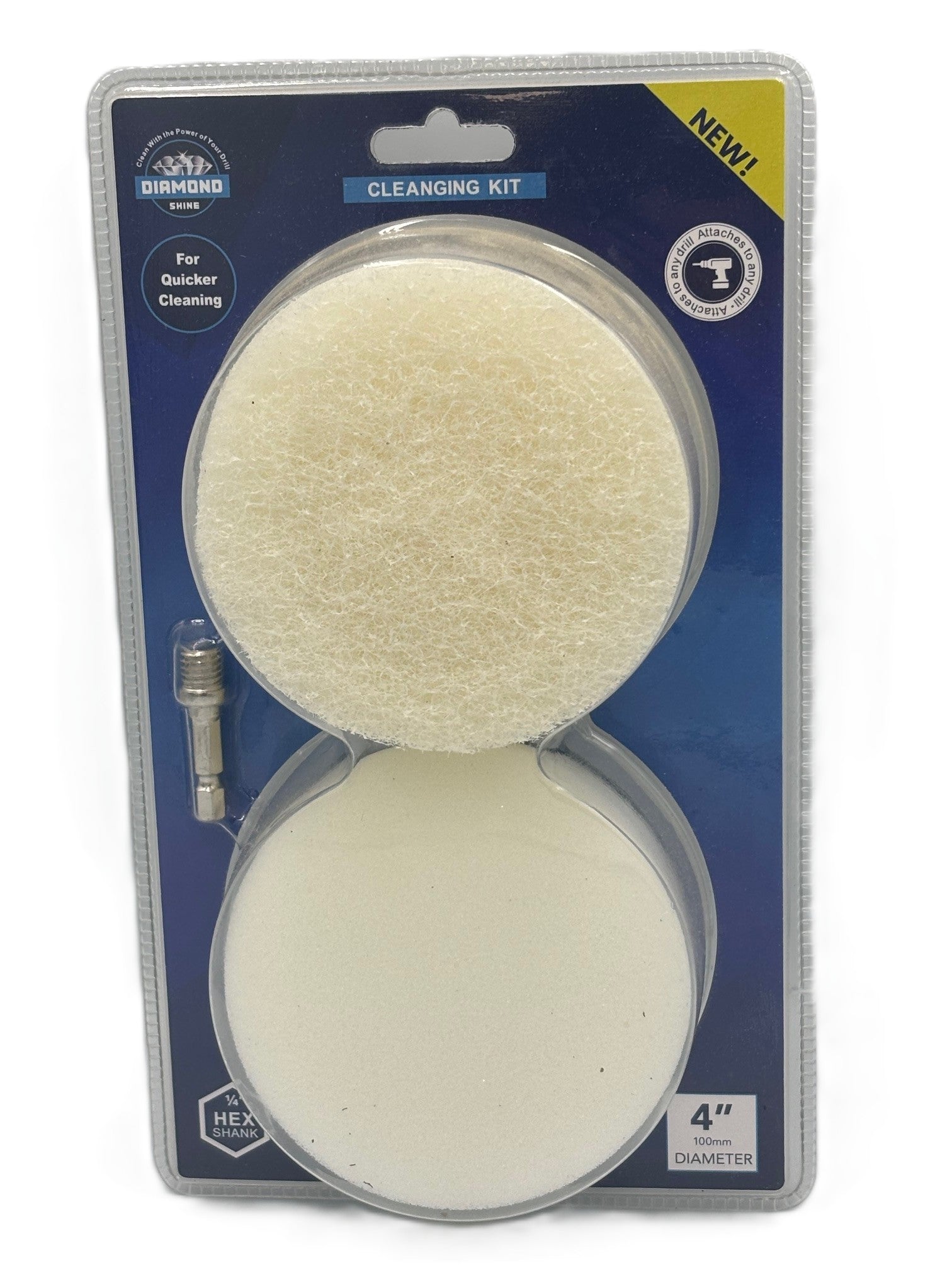 Diamond Shine 4” Cleaning Kit – 5-Piece Power Drill Scouring & Sponge Pad Set with Quick-Change Hex Shank – Heavy-Duty Scrubber Pads for Tile, Sinks, Countertops, Showers & Smooth Surfaces