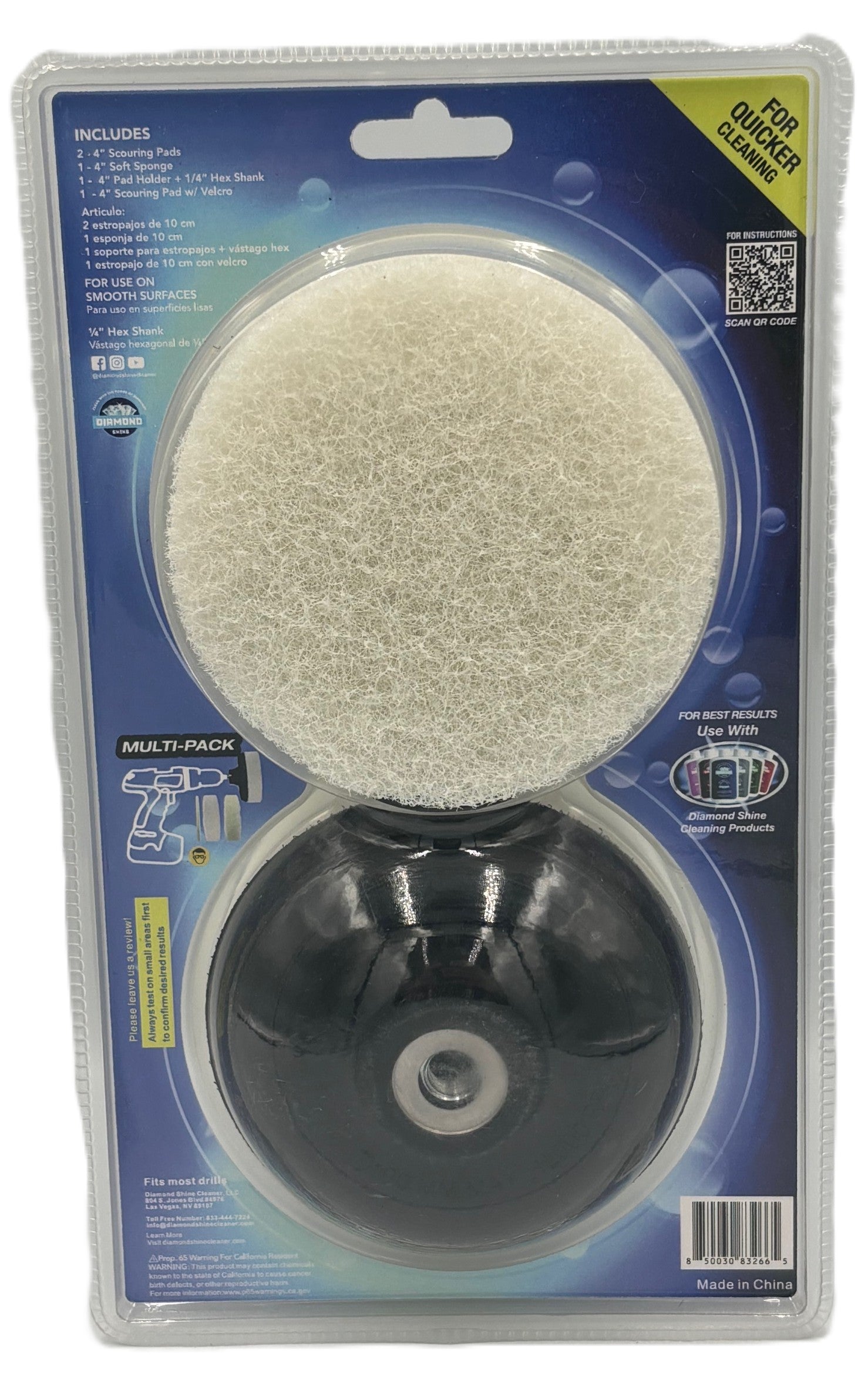 Diamond Shine 4” Cleaning Kit – 5-Piece Power Drill Scouring & Sponge Pad Set with Quick-Change Hex Shank – Heavy-Duty Scrubber Pads for Tile, Sinks, Countertops, Showers & Smooth Surfaces