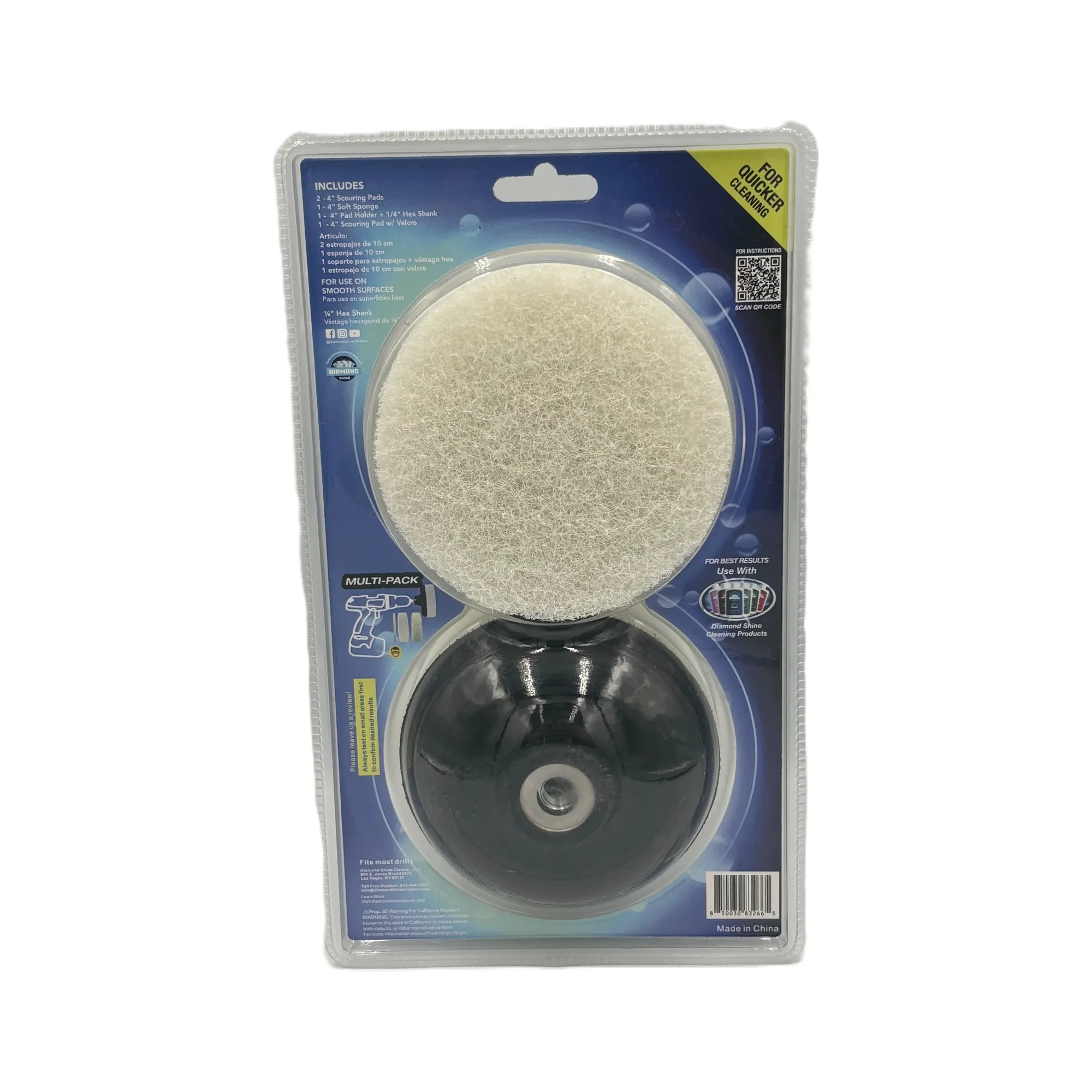 Diamond Shine 4” Cleaning Kit – 5-Piece Power Drill Scouring & Sponge Pad Set with Quick-Change Hex Shank – Heavy-Duty Scrubber Pads for Tile, Sinks, Countertops, Showers & Smooth Surfaces