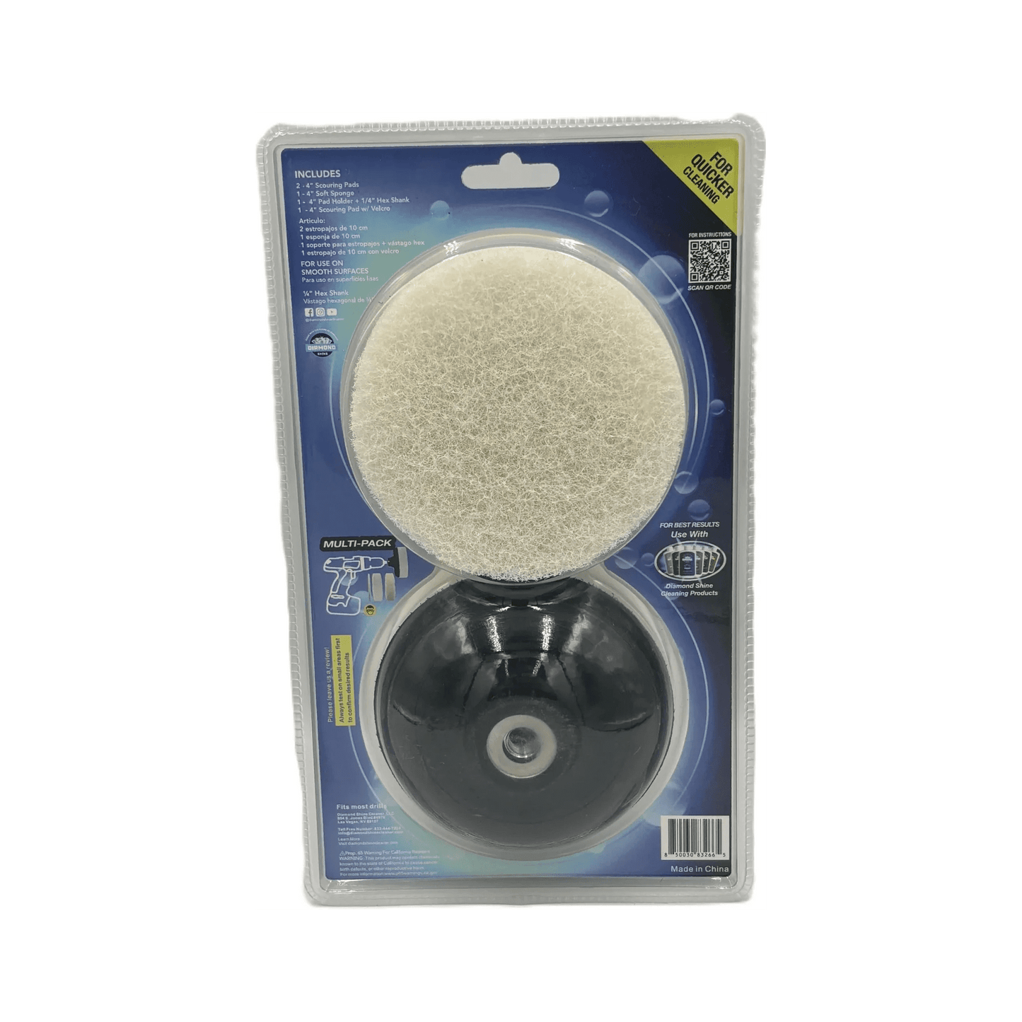 Diamond Shine 4” Cleaning Kit – 5-Piece Power Drill Scouring & Sponge Pad Set with Quick-Change Hex Shank – Heavy-Duty Scrubber Pads for Tile, Sinks, Countertops, Showers & Smooth Surfaces