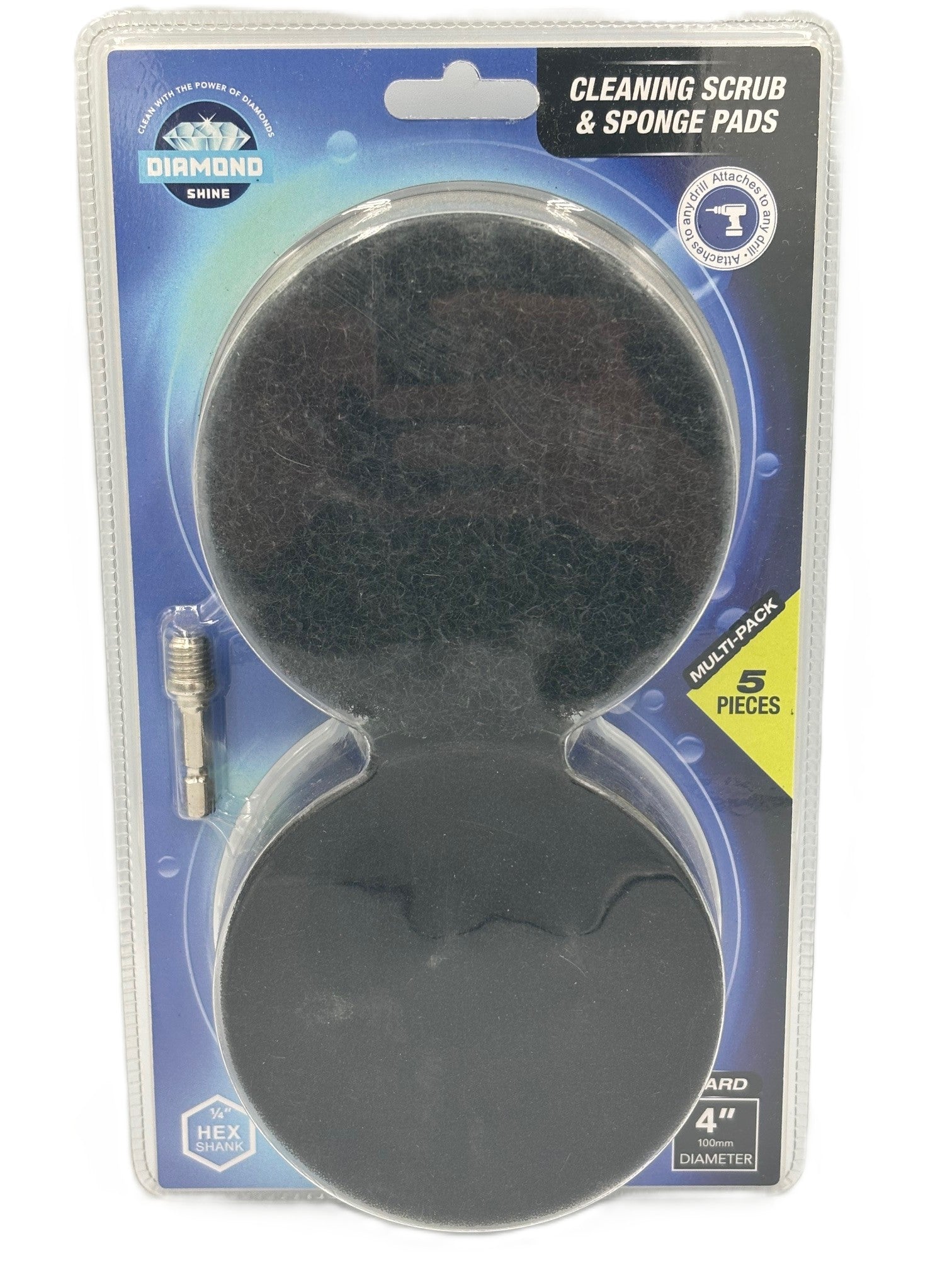 Diamond Shine 5-Piece Cleaning Scrub & Sponge Pad Set – 4” Drill Attachment Kit with Quick-Change Hex Shank – Power Scrubber Pads for Tile, Sinks, Floors, Bathrooms & Kitchen Surfaces – Hard Duty Cleaning Pads