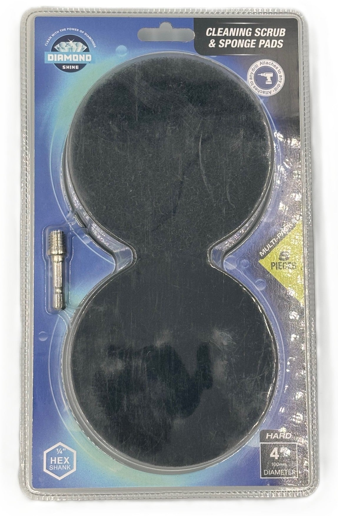 Diamond Shine 5-Piece Cleaning Scrub & Sponge Pad Set – 4” Drill Attachment Kit with Quick-Change Hex Shank – Power Scrubber Pads for Tile, Sinks, Floors, Bathrooms & Kitchen Surfaces – Hard Duty Cleaning Pads