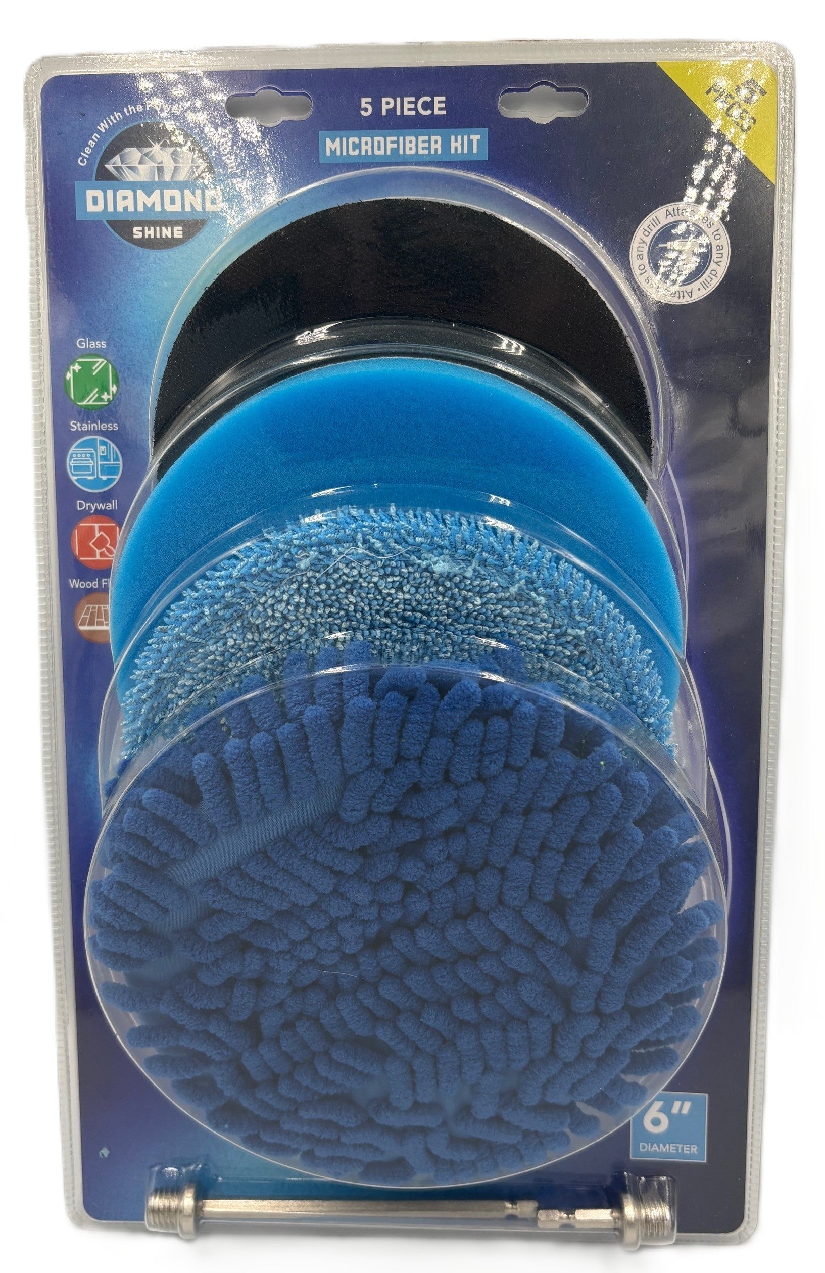 Diamond Shine 5-Piece Microfiber Drill Cleaning & Polishing Set – Drill-Powered Pads for Glass, Tile, Countertops & More