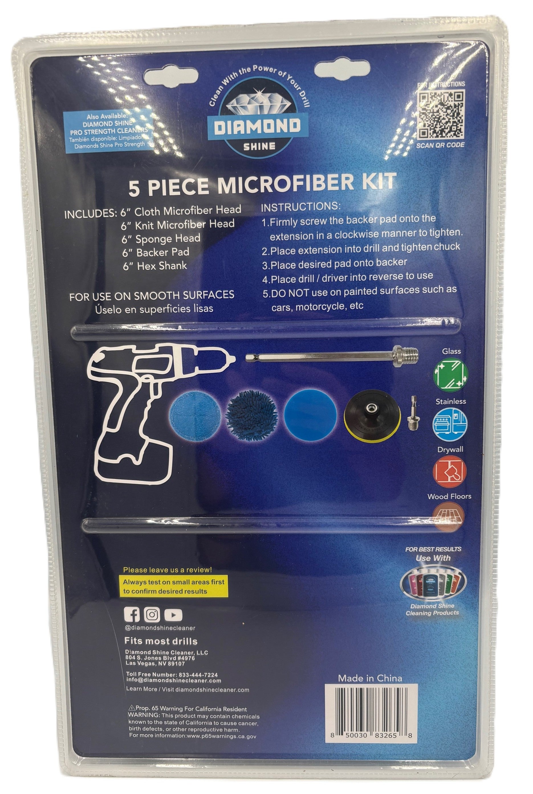 Diamond Shine 5-Piece Microfiber Drill Cleaning & Polishing Set – Drill-Powered Pads for Glass, Tile, Countertops & More