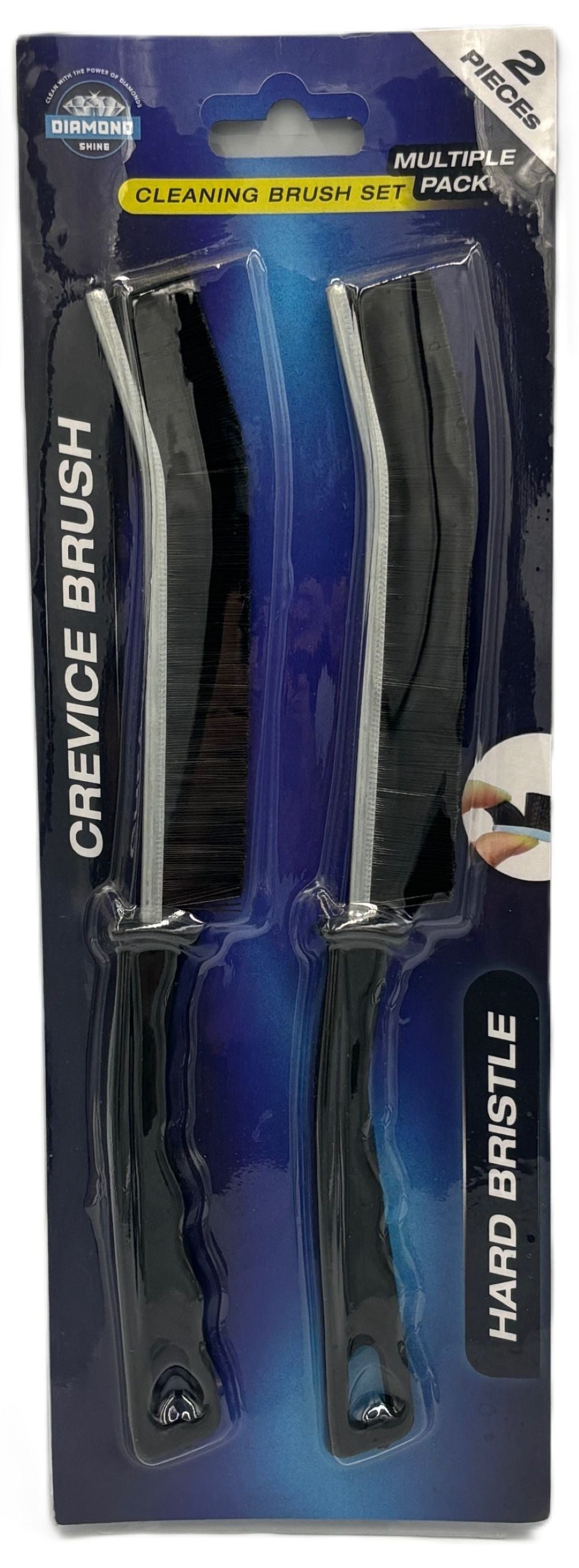 Diamond Shine 2-Piece Hard Bristle Crevice Cleaning Brush Set – Multi-Purpose Detail Scrub Brushes for Tile, Grout, Sinks, Toilets, Windows & Kitchen Surfaces – Flexible Bristles & Ergonomic Handle