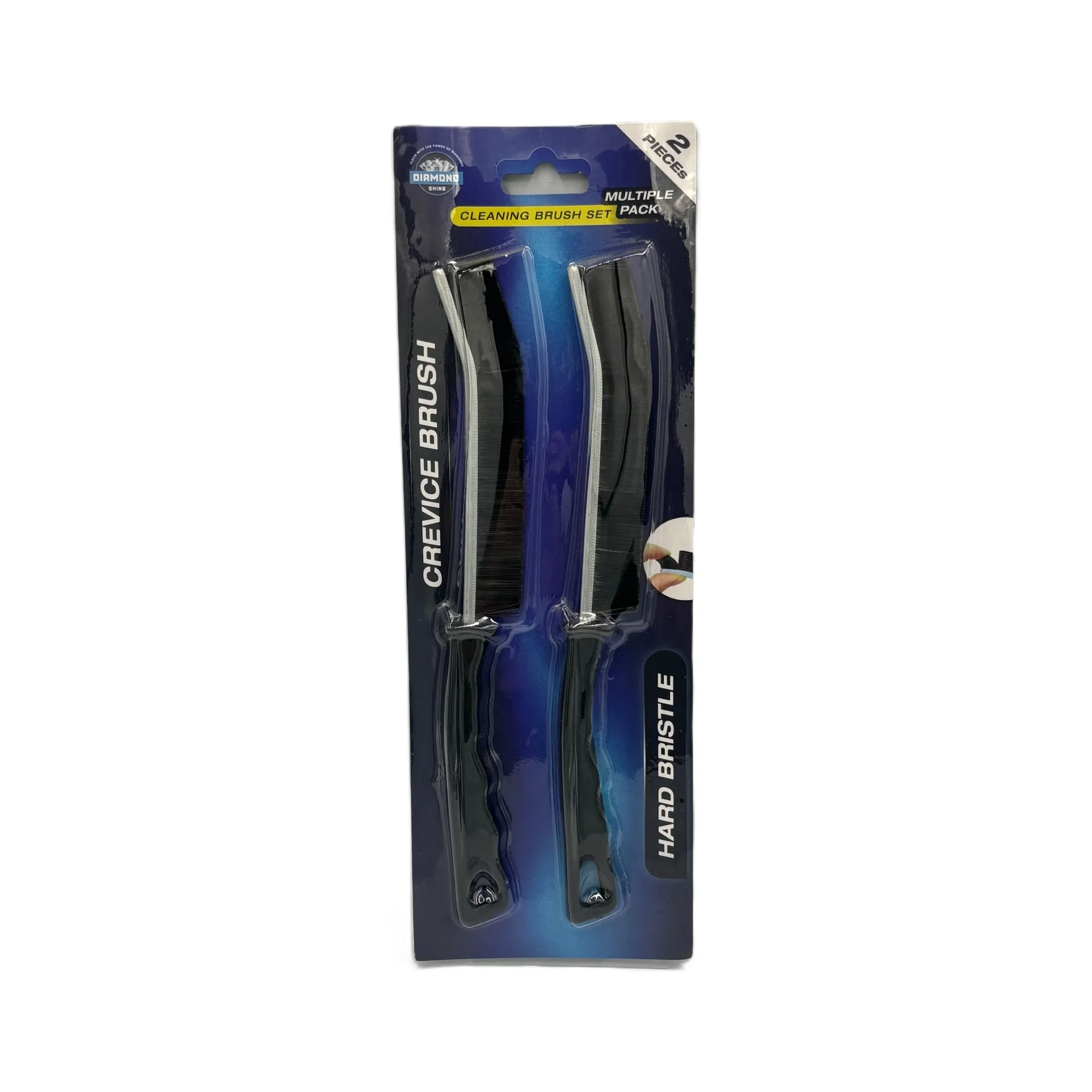 Diamond Shine 2-Piece Hard Bristle Crevice Cleaning Brush Set – Multi-Purpose Detail Scrub Brushes for Tile, Grout, Sinks, Toilets, Windows & Kitchen Surfaces – Flexible Bristles & Ergonomic Handle