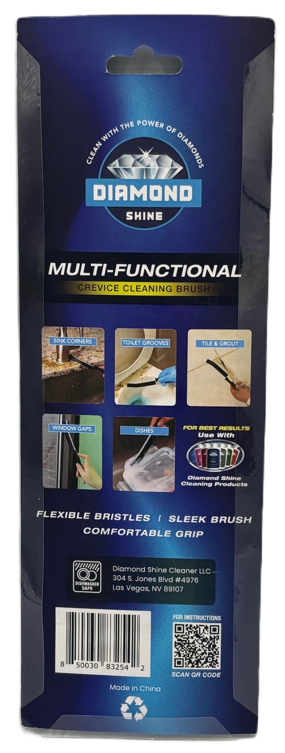 Diamond Shine 2-Piece Hard Bristle Crevice Cleaning Brush Set – Multi-Purpose Detail Scrub Brushes for Tile, Grout, Sinks, Toilets, Windows & Kitchen Surfaces – Flexible Bristles & Ergonomic Handle