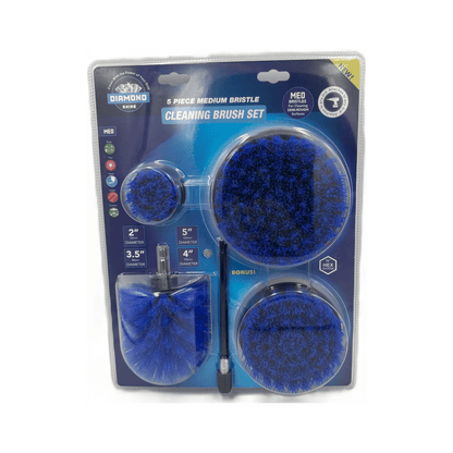 Diamond Shine 5-Piece Medium Bristle Drill Brush Cleaning Set – Power Scrubber Attachments for Tile, Grout, Sinks, Tubs, Carpets, and Outdoor Surfaces – Fits All Drills – Includes 6" Extension Rod