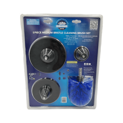 Diamond Shine 5-Piece Medium Bristle Drill Brush Cleaning Set – Power Scrubber Attachments for Tile, Grout, Sinks, Tubs, Carpets, and Outdoor Surfaces – Fits All Drills – Includes 6" Extension Rod